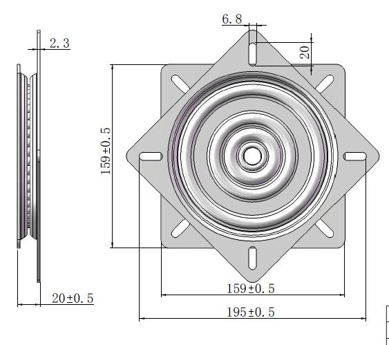 Swivel Plate 360DG-FB, 159x159mm, Black ZP, Load Cap. 220KG,