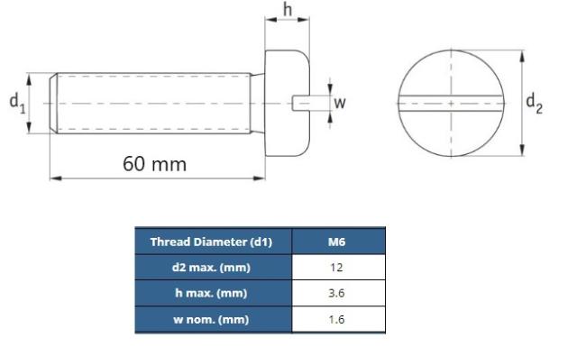 DIN 85 Slotted Pan Head Screws, Solid Brass, AM 6X60
