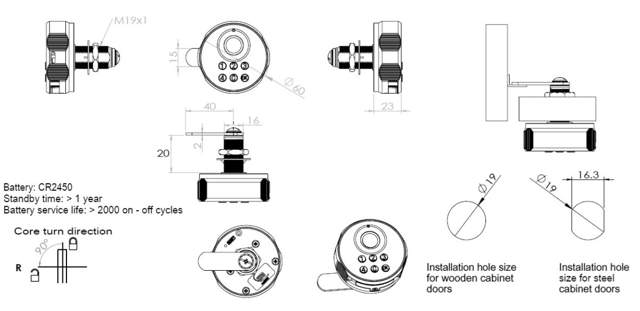 Elec. Finger Touch/Key Pad Cam Lock 