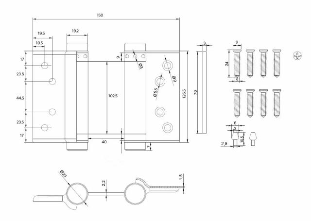 Saloon Door Double Action Spring Hinge,126,5mm,SS304 Brushed