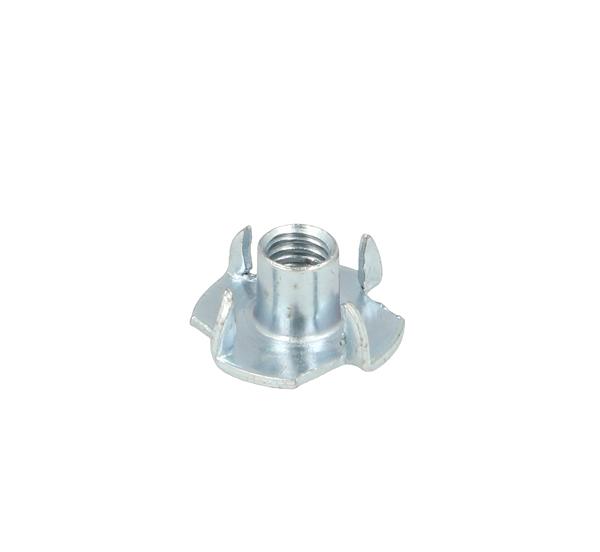 Tee Nut, 4 Prongs, M6x8mm (1.1mm), Steel, BZP