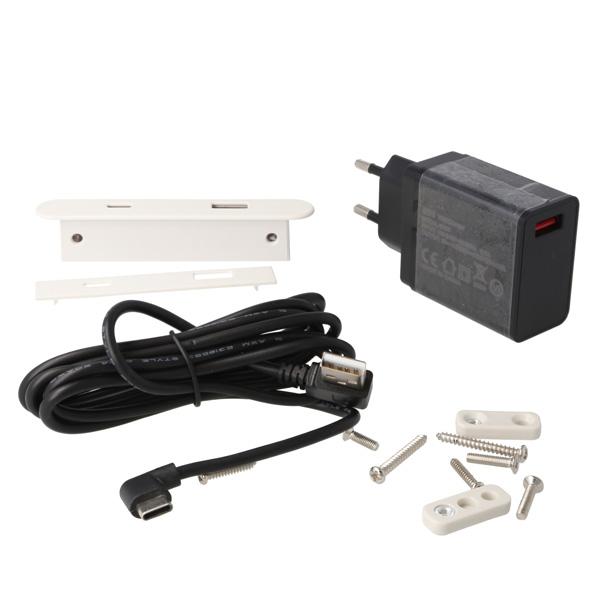 USB Charger (C+A), Rectangular 80x18x12mm, White ABS W/